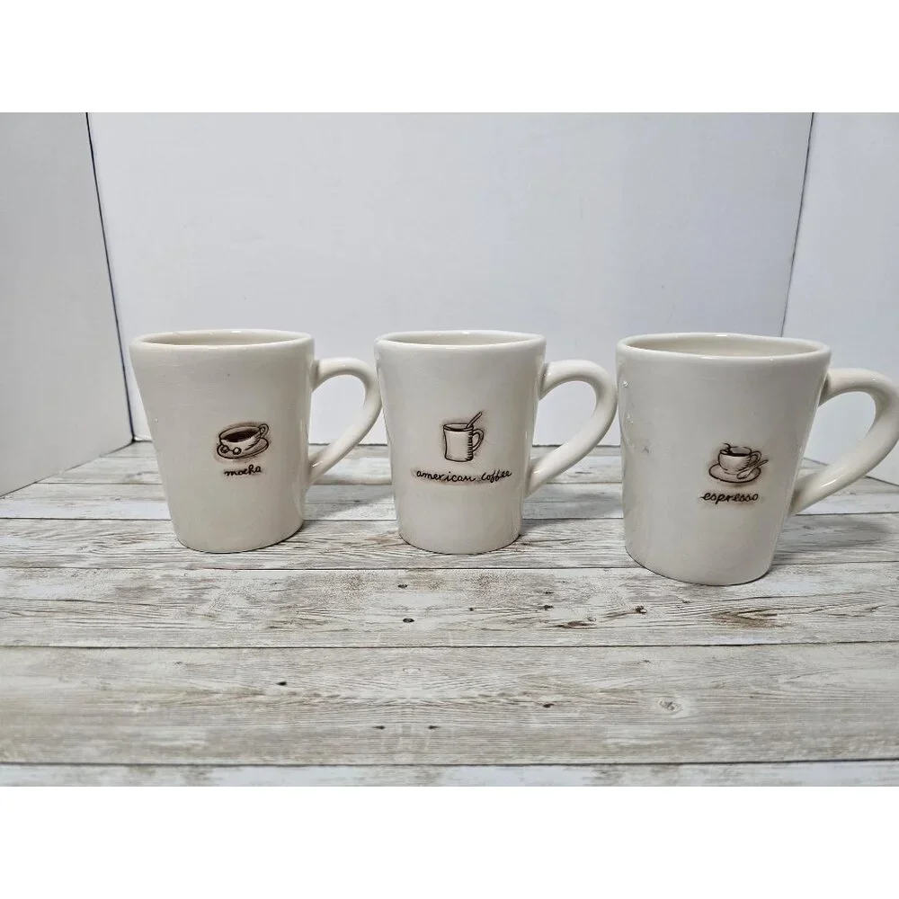 Williams Sonoma Set of 3 Mocha Espresso and American Coffee Mugs Stamped